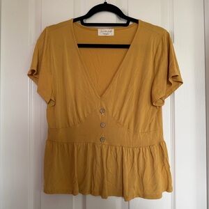 lavender field Mustard Yellow Button-Front Peplum Top